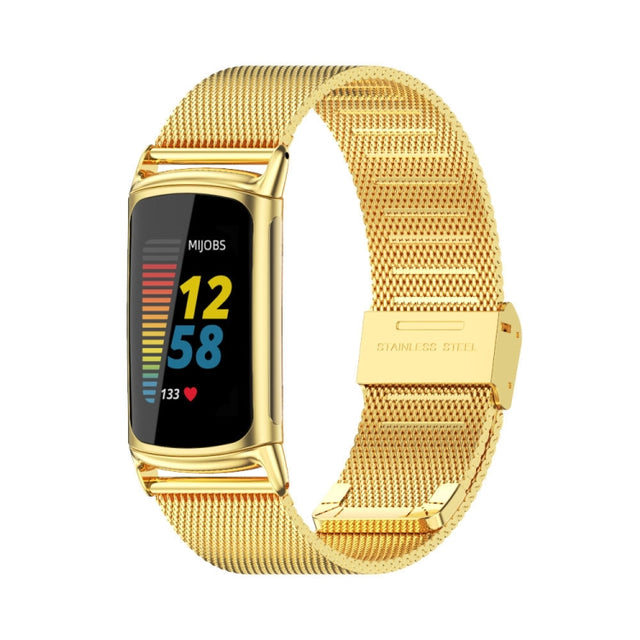 For Fitbit Charge5 Mijobs Milan Buckle Stainless Steel Metal Watch Band(Gold) - Watch Bands by MIJOBS