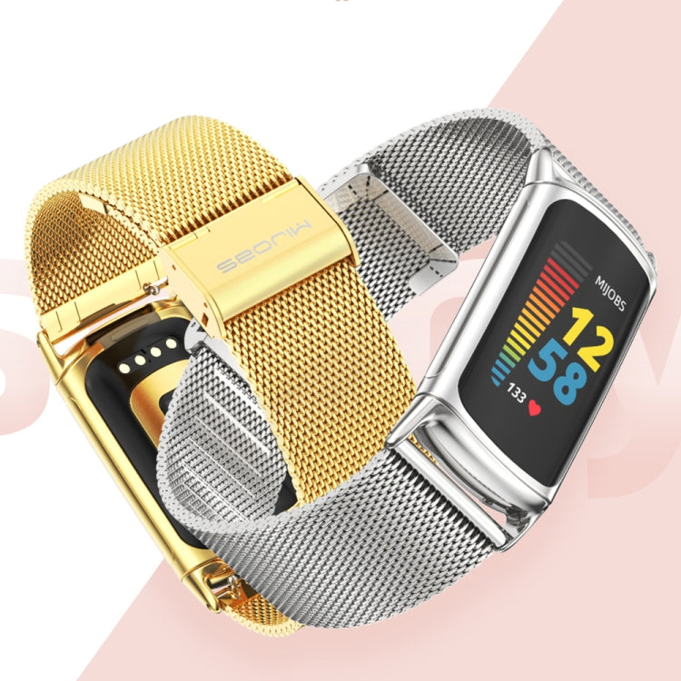 For Fitbit Charge 5 / Charge 6 Mijobs Milan Buckle Stainless Steel Metal Watch Band(Black) - Watch Bands by MIJOBS