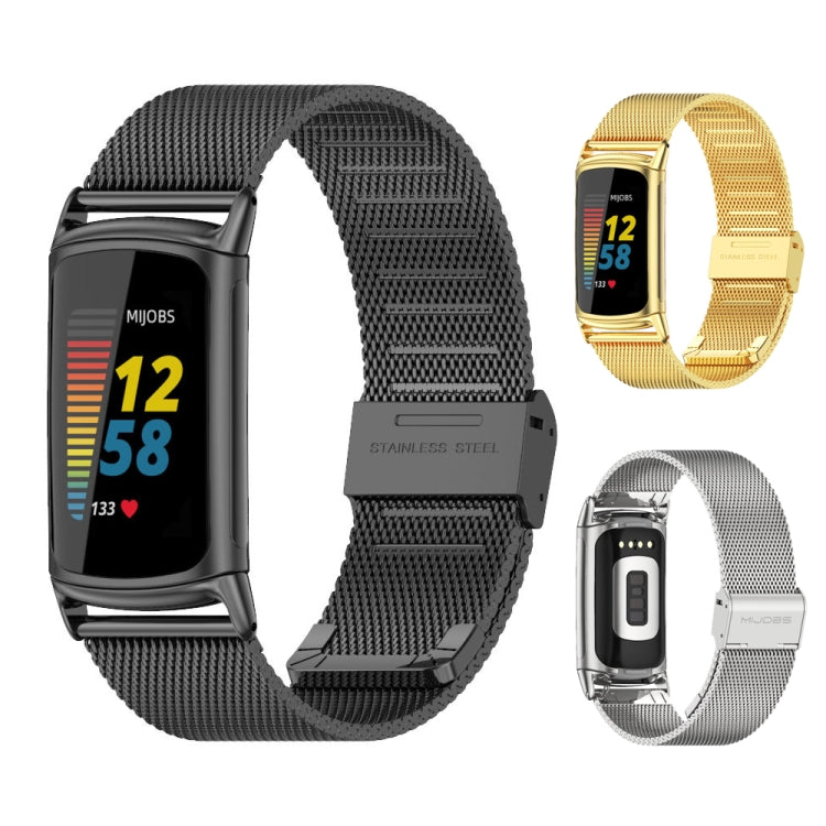 For Fitbit Charge 5 / Charge 6 Mijobs Milan Buckle Stainless Steel Metal Watch Band(Black) - Watch Bands by MIJOBS