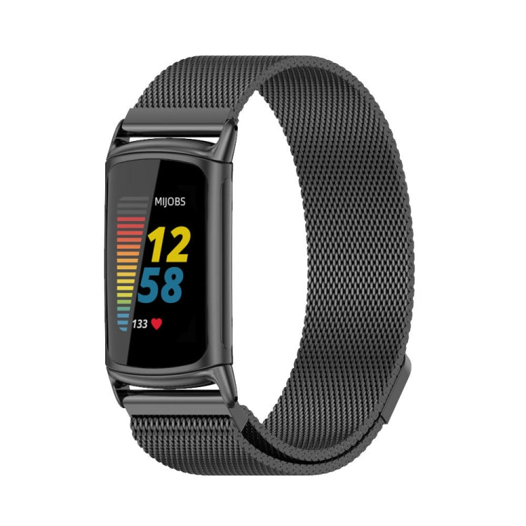 For Fitbit Charge 5 / Charge 6 Mijobs Magnetic Metal Watch Band(Black) - Watch Bands by MIJOBS