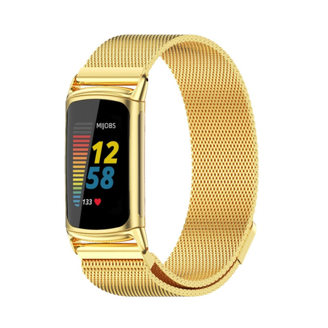 For Fitbit Charge 5 / Charge 6 Mijobs Magnetic Metal Watch Band(Gold) - Watch Bands by MIJOBS