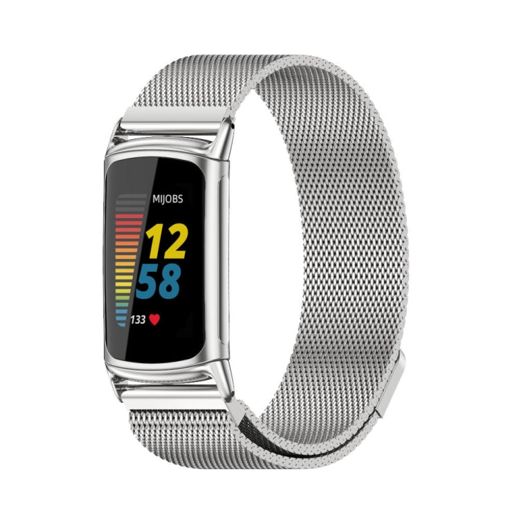 For Fitbit Charge 5 / Charge 6 Mijobs Magnetic Metal Watch Band(Silver)