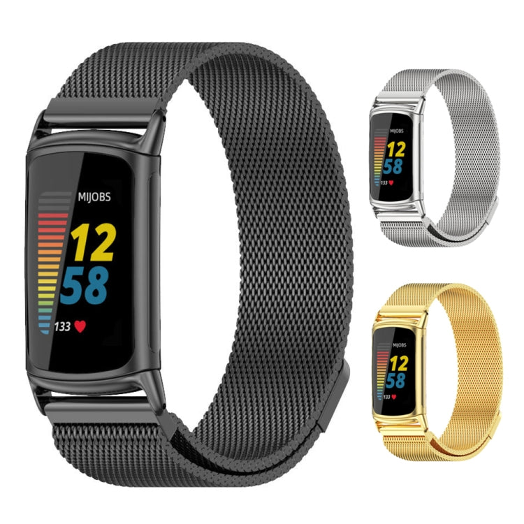For Fitbit Charge 5 / Charge 6 Mijobs Magnetic Metal Watch Band(Silver)