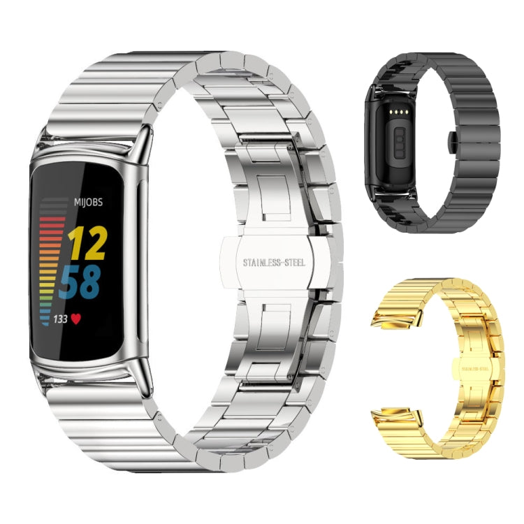 For Fitbit Charge 5 / Charge 6 Mijobs Bamboo Stainless Steel Metal Watch Band(Silver)