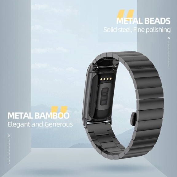 For Fitbit Charge 5 / Charge 6 Mijobs Bamboo Stainless Steel Metal Watch Band(Silver)