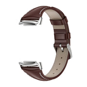 For Fitbit Charge 5 / Charge 6 Mijobs Genuine Leather Slim Watch Band(Coffee+Silver) - Watch Bands by MIJOBS