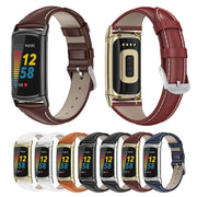 For Fitbit Charge 5 / Charge 6 Mijobs Genuine Leather Slim Watch Band(Wine Red+Gold) - Watch Bands by MIJOBS