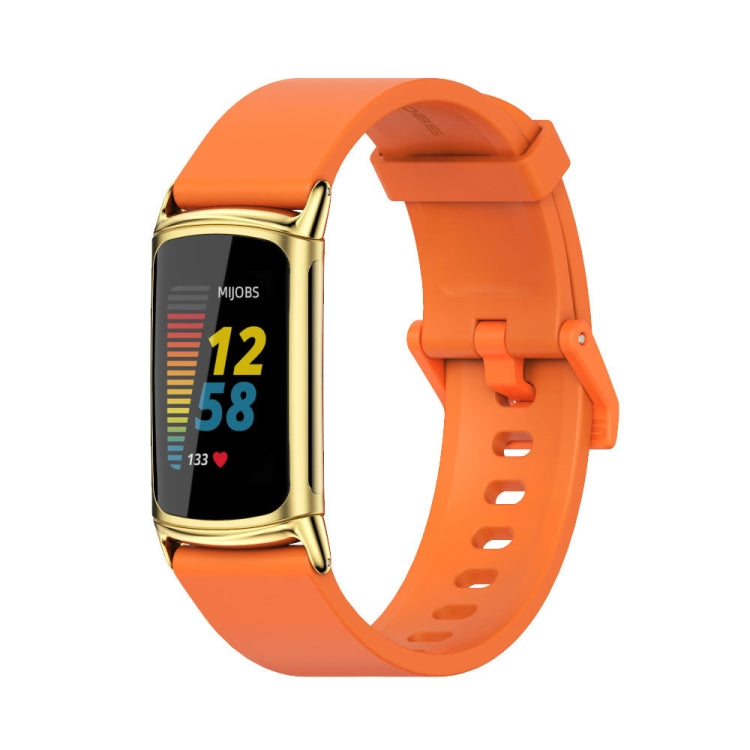 For Fitbit Charge 5 / Charge 6 Mijobs Soft Silicone  Watch Band(Orange+Gold) - Watch Bands by MIJOBS