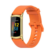 For Fitbit Charge 5 / Charge 6 Mijobs Soft Silicone  Watch Band(Orange+Gold) - Watch Bands by MIJOBS