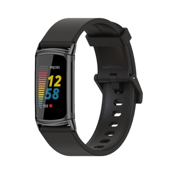 For Fitbit Charge 5 Mijobs Soft Silicone  Watch Band(Black) - Watch Bands by MIJOBS