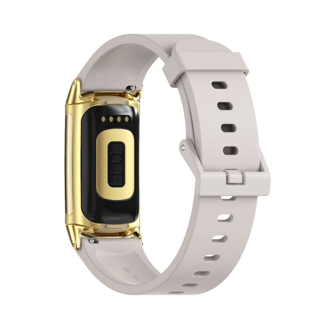 For Fitbit Charge 5 / Charge 6 Mijobs Soft Silicone  Watch Band(Grey+Gold) - Watch Bands by MIJOBS