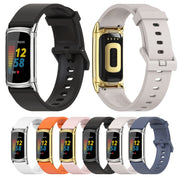 For Fitbit Charge 5 / Charge 6 Mijobs Soft Silicone  Watch Band(Blue+Silver)