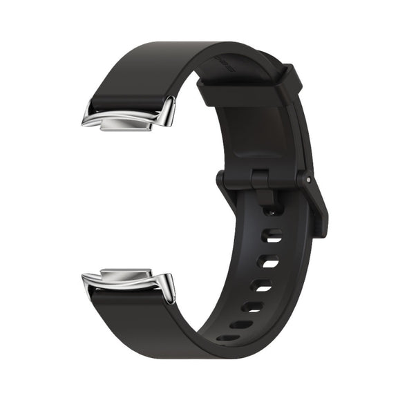 For Fitbit Charge 5 / Charge 6 Mijobs Soft Silicone  Watch Band(Blue+Silver)
