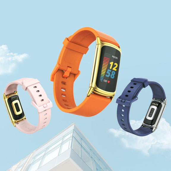 For Fitbit Charge 5 / Charge 6 Mijobs Soft Silicone  Watch Band(Blue+Silver)