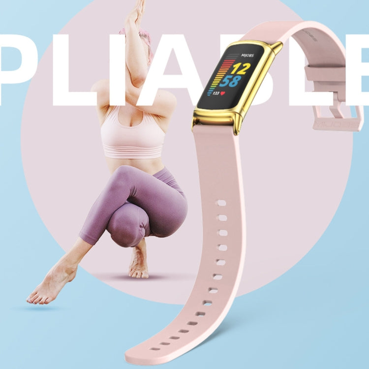 For Fitbit Charge 5 / Charge 6 Mijobs Soft Silicone  Watch Band(Grey+Gold) - Watch Bands by MIJOBS