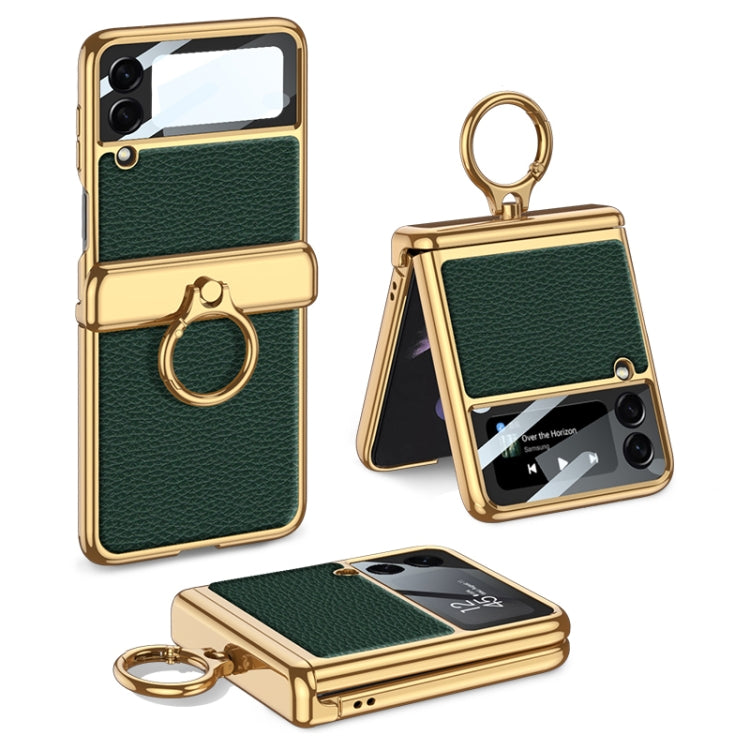 For Samsung Galaxy Z Flip3 5G GKK Integrated Plating + Leather Flip Phone Case(Forest Green)
