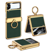 For Samsung Galaxy Z Flip3 5G GKK Integrated Plating + Leather Flip Phone Case(Forest Green)