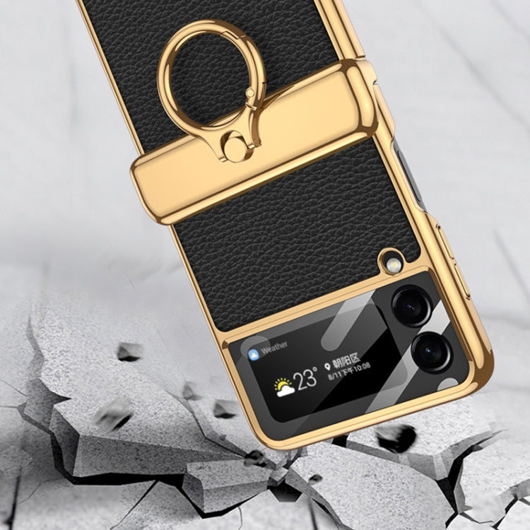 For Samsung Galaxy Z Flip3 5G GKK Integrated Plating + Leather Flip Phone Case(Forest Green)