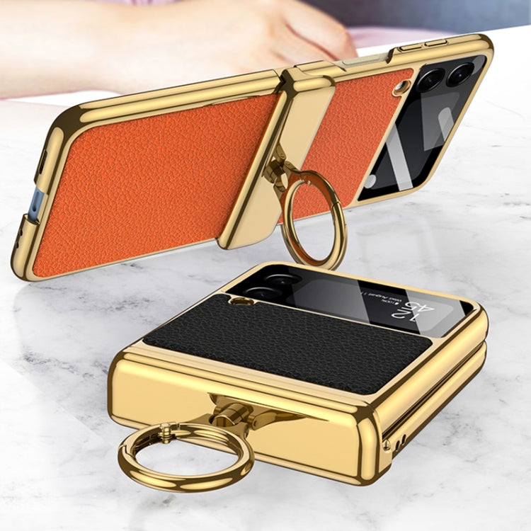 For Samsung Galaxy Z Flip3 5G GKK Integrated Plating + Leather Flip Phone Case(Burning Orange)