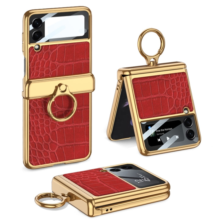 For Samsung Galaxy Z Flip3 5G GKK Integrated Plating + Leather Flip Phone Case(Crocodile Red)