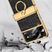 For Samsung Galaxy Z Flip3 5G GKK Integrated Plating + Leather Flip Phone Case(Crocodile Black)