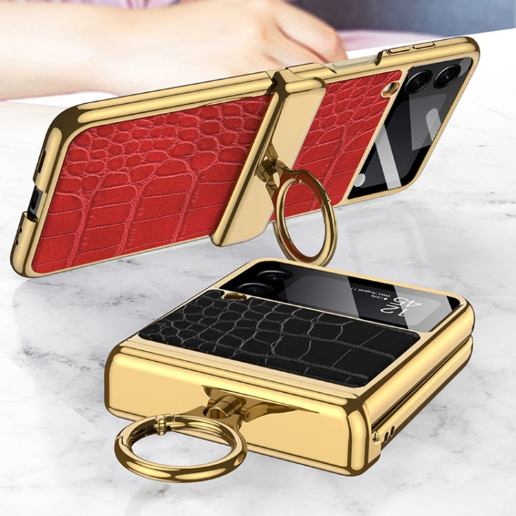 For Samsung Galaxy Z Flip3 5G GKK Integrated Plating + Leather Flip Phone Case(Crocodile Red)