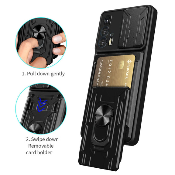 For Motorola Edge 20 Pro Sliding Camshield TPU+PC Phone Case with Card Slot(Black)