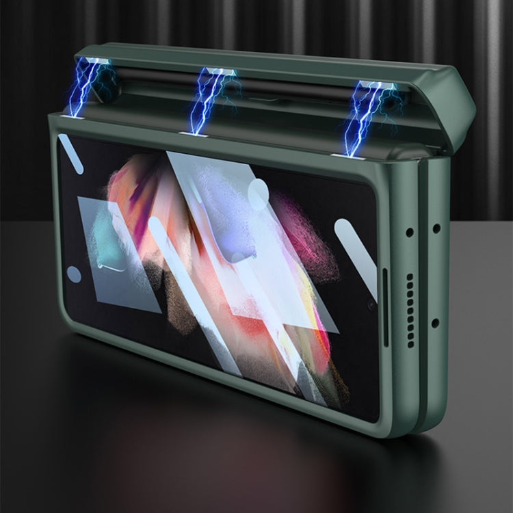 For Samsung Galaxy Z Fold3 5G GKK Integrated Magnetic Full Coverage Phone Flip Case with Pen Box(Dark Night Green)