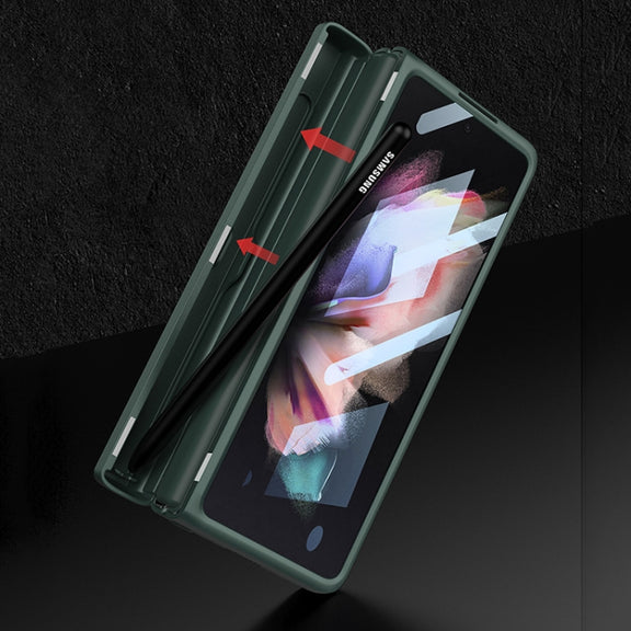 For Samsung Galaxy Z Fold3 5G GKK Integrated Magnetic Full Coverage Phone Flip Case with Pen Box(Dark Night Green)