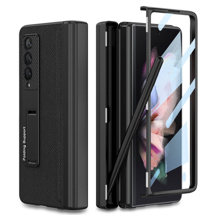 For Samsung Galaxy Z Fold3 5G GKK Magnetic Hinge Plain Leather Phone Flip Case with Pen Box(Cross Texture)