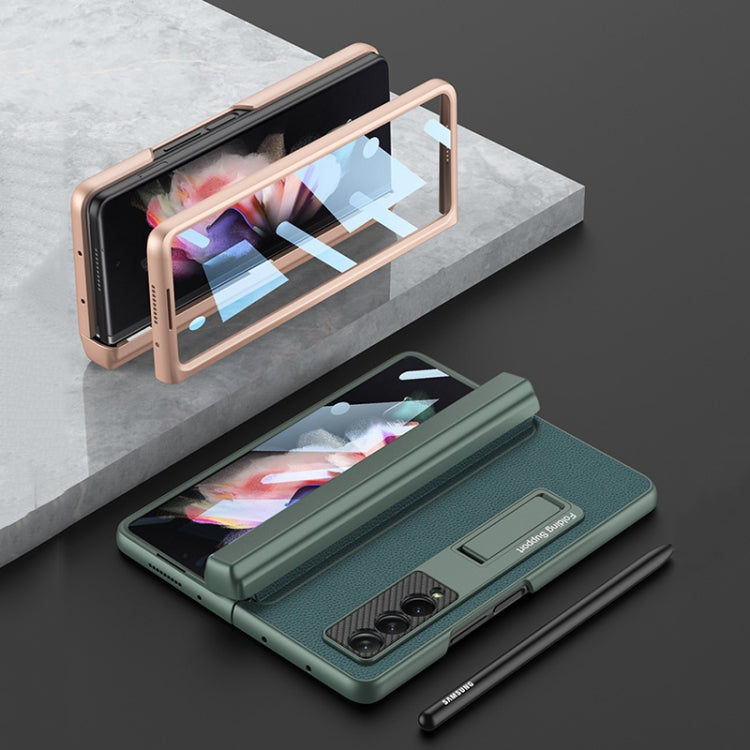 For Samsung Galaxy Z Fold3 5G GKK Magnetic Hinge Plain Leather Phone Flip Case with Pen Box(Silver)