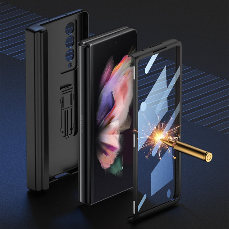 For Samsung Galaxy Z Fold3 5G GKK Magnetic Hinge Plain Leather Phone Flip Case with Pen Box(Cross Texture)