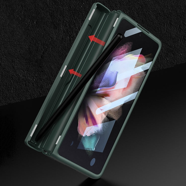 For Samsung Galaxy Z Fold3 5G GKK Magnetic Hinge Plain Leather Phone Flip Case with Pen Box(Cross Texture)