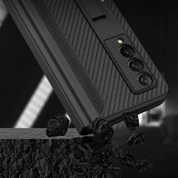 For Samsung Galaxy Z Fold3 5G GKK Magnetic Hinge Plain Leather Phone Flip Case with Pen Box(Cross Texture)