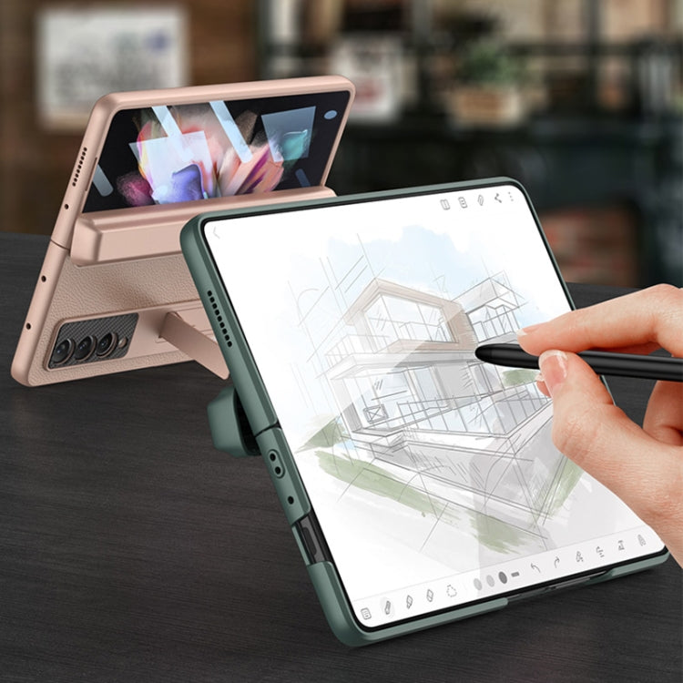 For Samsung Galaxy Z Fold3 5G GKK Magnetic Hinge Plain Leather Phone Flip Case with Pen Box(Cross Texture)
