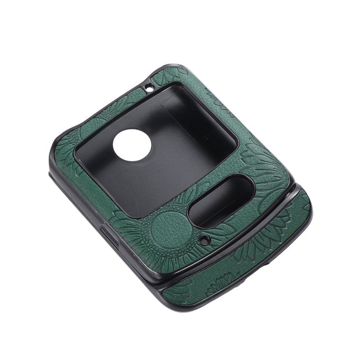 For Motorola Razr 5G Sunflower Pattern PU+TPU+PC Shockproof Phone Case(Green)