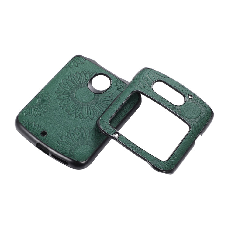 For Motorola Razr 5G Sunflower Pattern PU+TPU+PC Shockproof Phone Case(Green)