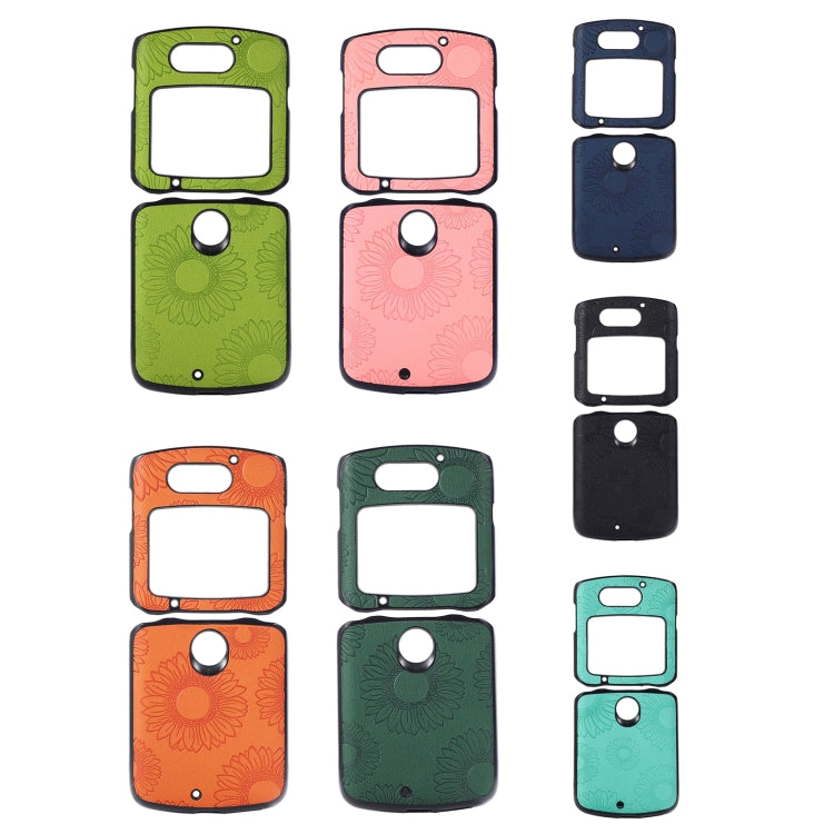 For Motorola Razr 5G Sunflower Pattern PU+TPU+PC Shockproof Phone Case(Green)