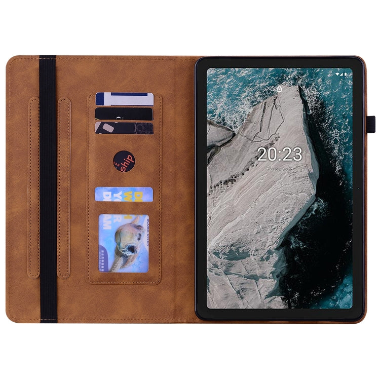 For Nokia T20 10.4 2021 Skin Feel Solid Color Zipper Leather Tablet Case(Brown)