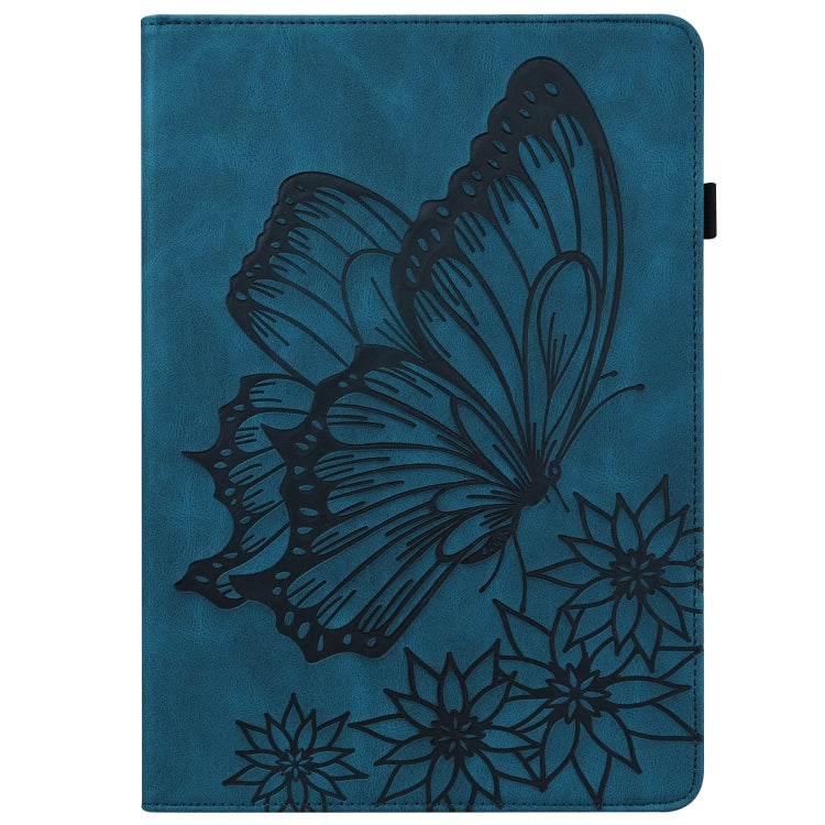 For Amazon Kindle Fire HD 8 2020 / 8 Plus Big Butterfly Embossed Smart Leather Tablet Case(Blue)