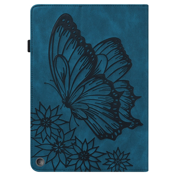 For Amazon Kindle Fire HD 8 2020 / 8 Plus Big Butterfly Embossed Smart Leather Tablet Case(Blue)
