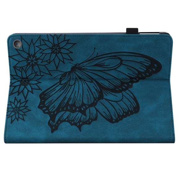 For Amazon Kindle Fire HD 8 2020 / 8 Plus Big Butterfly Embossed Smart Leather Tablet Case(Blue)