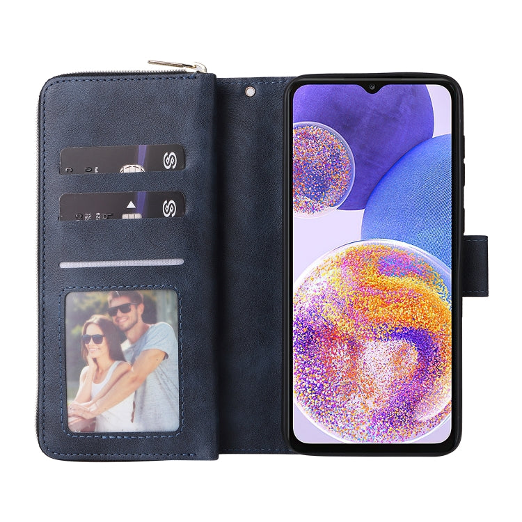 For Samsung Galaxy A23 9 Card Slots Zipper Wallet Bag Leather Phone Case(Blue)