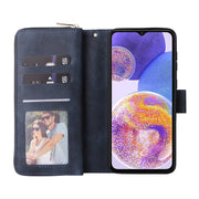 For Samsung Galaxy A23 9 Card Slots Zipper Wallet Bag Leather Phone Case(Blue)