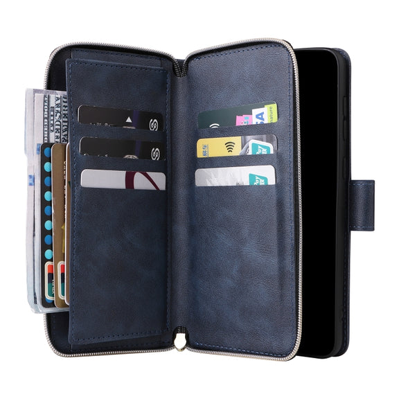 For Samsung Galaxy A23 9 Card Slots Zipper Wallet Bag Leather Phone Case(Blue)