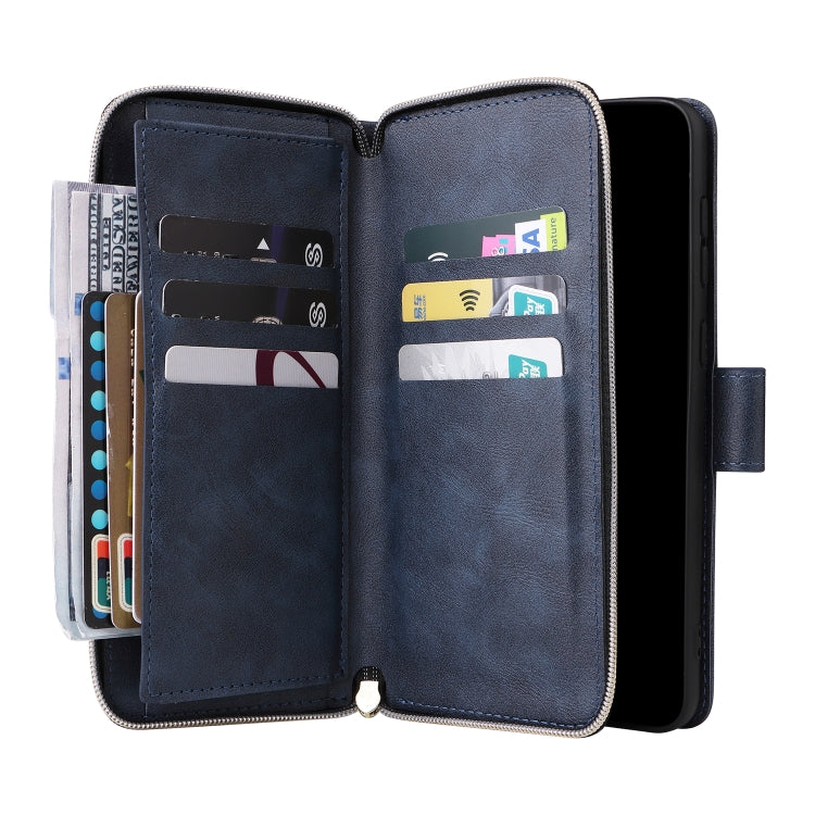 For Samsung Galaxy A23 9 Card Slots Zipper Wallet Bag Leather Phone Case(Blue)