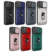 For iPhone 14 Pro Max Sliding Camshield TPU+PC Phone Case with Card Slot (Blue)