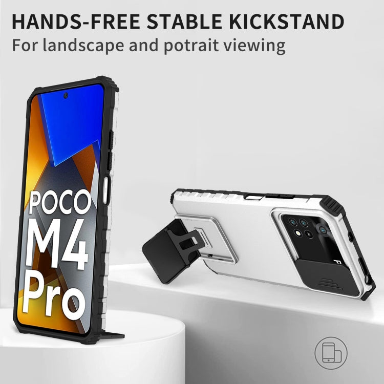 For Xiaomi Poco M4 Pro 4G Stereoscopic Holder Sliding Camshield Phone Case(White)