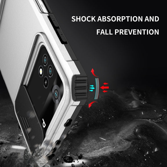 For Xiaomi Poco M4 Pro 4G Stereoscopic Holder Sliding Camshield Phone Case(White)