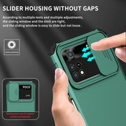 For Xiaomi Poco M4 Pro 4G Stereoscopic Holder Sliding Camshield Phone Case(Dark Green)